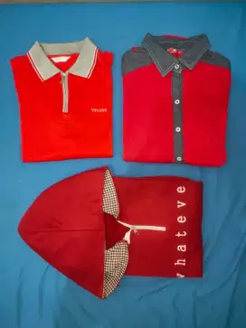 Bundling 3 pieces atasan warna merah size M.