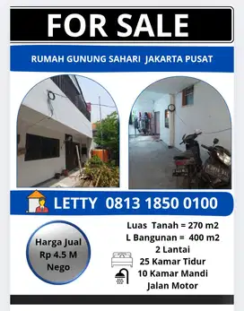 Rumah Gunung Sahari Jakarta Pusat Rp 4.5 M Nego