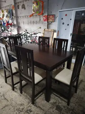 Meja makan kayu set 6 kursi