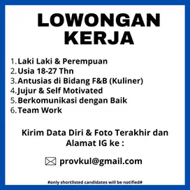 Dibutuhkan beberapa staff Kafe dI Depok