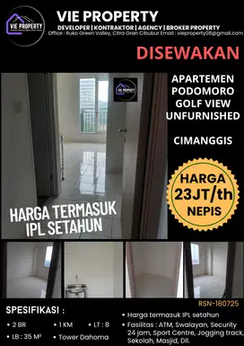 Disewakan murah apartemen studio PGV Cimanggis