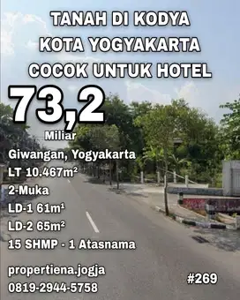 TANAH DI KODYA KOTA YOGYAKARTA COCOK UNTUK HOTEL