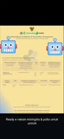 Miningitis + polio untuk umroh