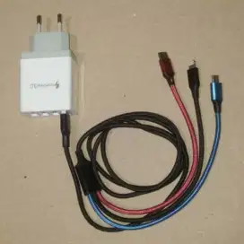 Adaptor 4 Port Fast Charger Kabel USB 3 in 1 Micro Type-C Iphone