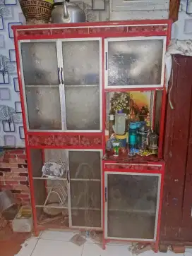 Lemari Rak Piring Kaca 4 Pintu