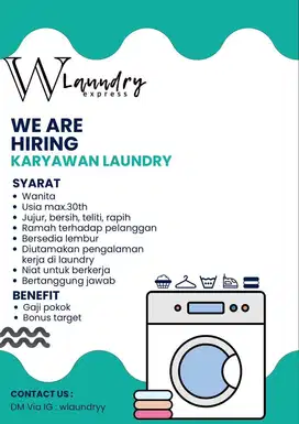 Di butuhkan karyawati laundry yang sudah berpengalaman