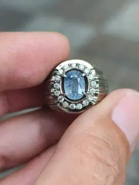 Batu blue safir sapphire 1.85 crat ring perak memo skylab heat only
