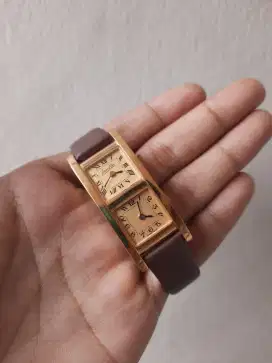 Jam Tangan Vintage Jean D'Eve Watch Ladies Quartz Double Face Gold