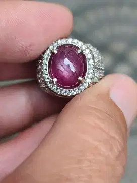 Batu Ruby Star 5.35 carat ring perak memo MRI kantoran mulus