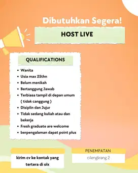 Dibutuhkan host live streaming wanita