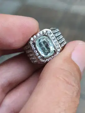 Batu Aquamarine beryl 2.04 crat ring perak memo MRI