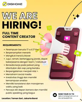 LOWONGAN PEKERJAAN CONTENT CREATOR / VIDEO EDITOR / SOCMED SPECIALIST