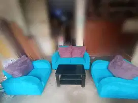 1 set Sofa Tamu 2.1.1 biru +meja htm +bantal ungu