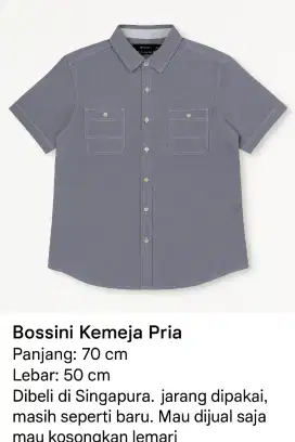Kemeja Pendek Pria Bossini Colour Grey Abu2x Stay Dry Original Size M