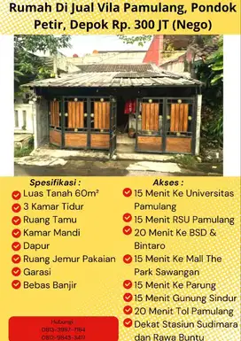 Jual Rumah Di Vila Pamulang, Pondok Petir, Bojongsari, Depok Negotiate