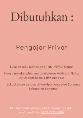 Pengajar Les Privat untuk anak kelas 8 BPK penabur Math and fis only