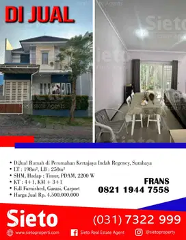 DiJual Rumah di Perumahan Kertajaya Indah Regency, Surabaya