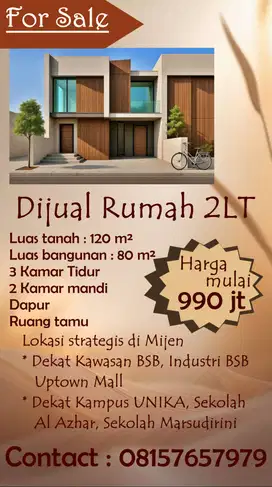 Dijual Rumah 2LT di Mijen Dekat BSB City