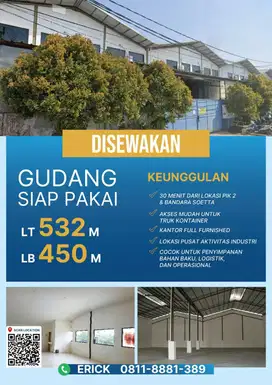 DISEWAKAN GUDANG STRATEGIS DI KOSAMBI TANGERANG