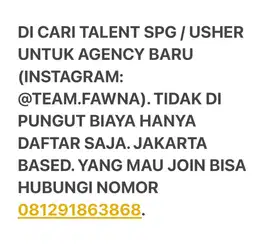 DICARI SPG / SPB / USHER JABODETABEK
