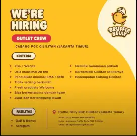 Outlet crew Truffle Belly PGC (Full time/Part time)