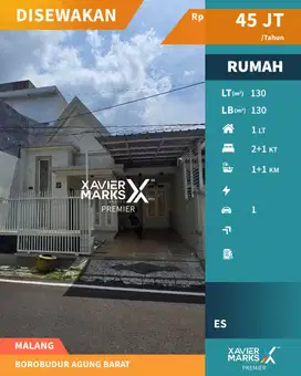 Disewakan Rumah Lingkungan Nyaman di Borobudur Agung Barat Malang