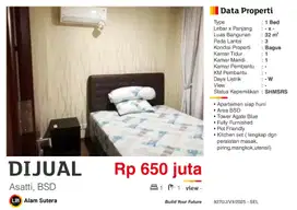 Dijual Apartemen 1BR Full Furnished SHMSRS Asatti Vanya Park BSD