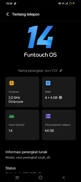 Jual vivo Y22 4+4 64