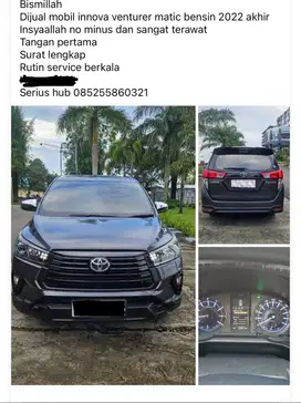 Dijual innova venturer bensin matic 2022 akhir & tangan pertama