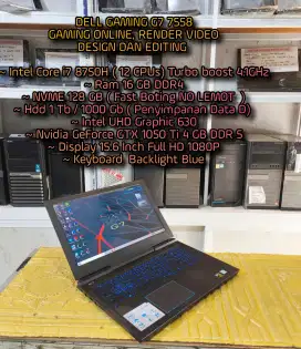 LAPTOP GAMING SUPER PREMIUM BRAND DELL GTX 1050Ti
LAPTOP CODING DESIGN