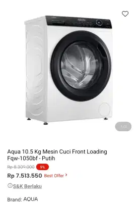 PROMO KREDIT AQUA 10.5KG MESIN CUCI FRONT LOADING