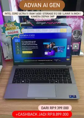 PROMO KREDIT CICILAN LAPTOP ADVAN AI CORE ULTRA 5 SYARAT E-KTP