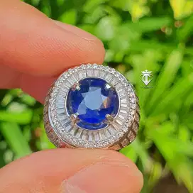 Batu Permata Natural Round Blue Sapphire SriLanka 3.12 Ct GRI Certifid