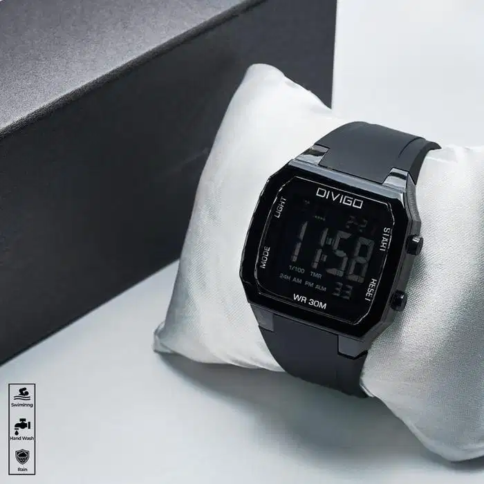 Jam tangan simpel persegi di6867 black pria wanita digital