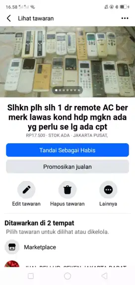 Slhkn plh slh 1 dr remote AC lawas berkualitas berbagai merk kond hdp