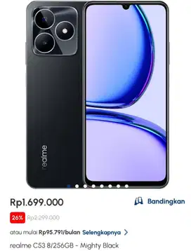 Realme c53 ram 8/256Gb garansi resmi 1 th