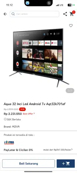 Aqua 32inc led Android Tv Aqt32k701af