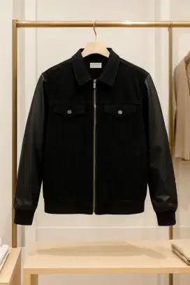 Jaket Pria Jeans Leather Denim Kulit Hitam