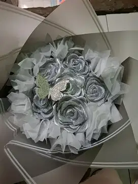 Bucket bunga pita satin untuk ultah dan lainya
