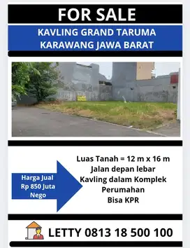 Kavling Grand Taruma Karawang Rp 850 Juta Nego