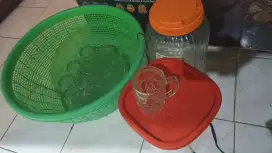 gelas angkringan 11pcs keranjang ijo n toples