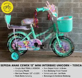 BARU Sepeda Keranjang Anak 12” inch Mini InterBike Unicorn Ban POMPA