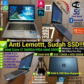 Core i7 5600u, RAM 8GB SSD 128GB + HDD 500GB Laptop HP Slim Murah