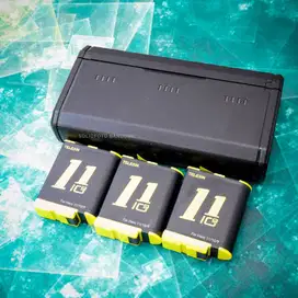 Charger Telesin 3 slot + 3x Batre Telesin. for GoPro 9 10 11 12. Used.