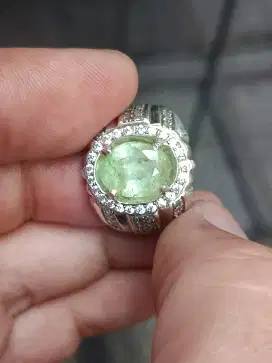 Cincin batu zamrud Emerald beryl 3.83 carat ring perak memo MRI Zambia