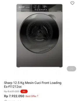MESIN CUCI SHARP 12.5KG FRONT LOADING ES-FL1212SX