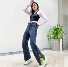 JINISO - Highwaist Loose Hangover Slit Jeans