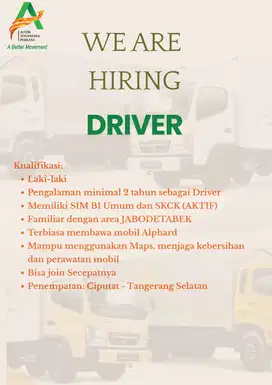 LOWONGAN DRIVER B1 UMUM