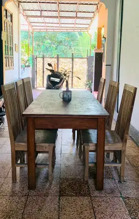 SET MEJA MAKAN 6 KURSI KAYU JATI - MODEL MINIMALIS NATURAL