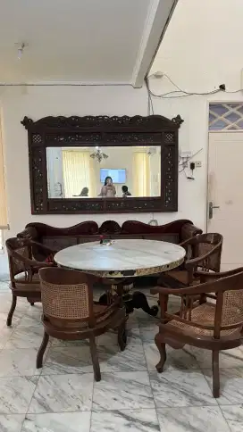 Kursi dan Meja jati lapis Marmer